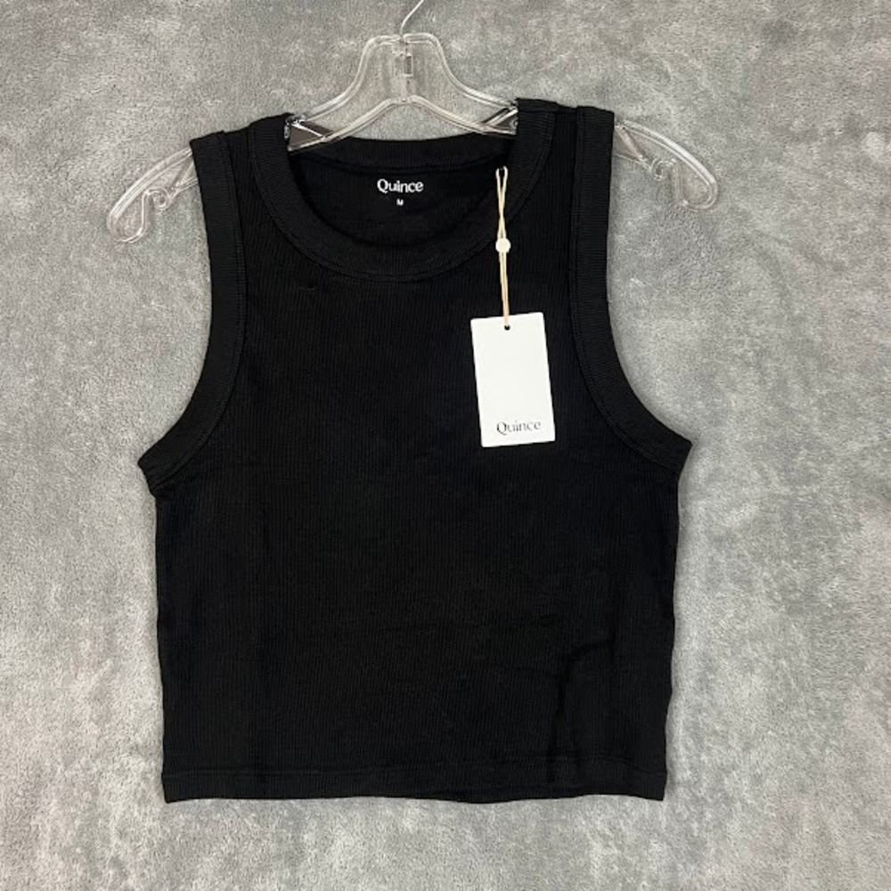 Quince Black Ribbed Tank Top - Women's Sleeveless Crop
